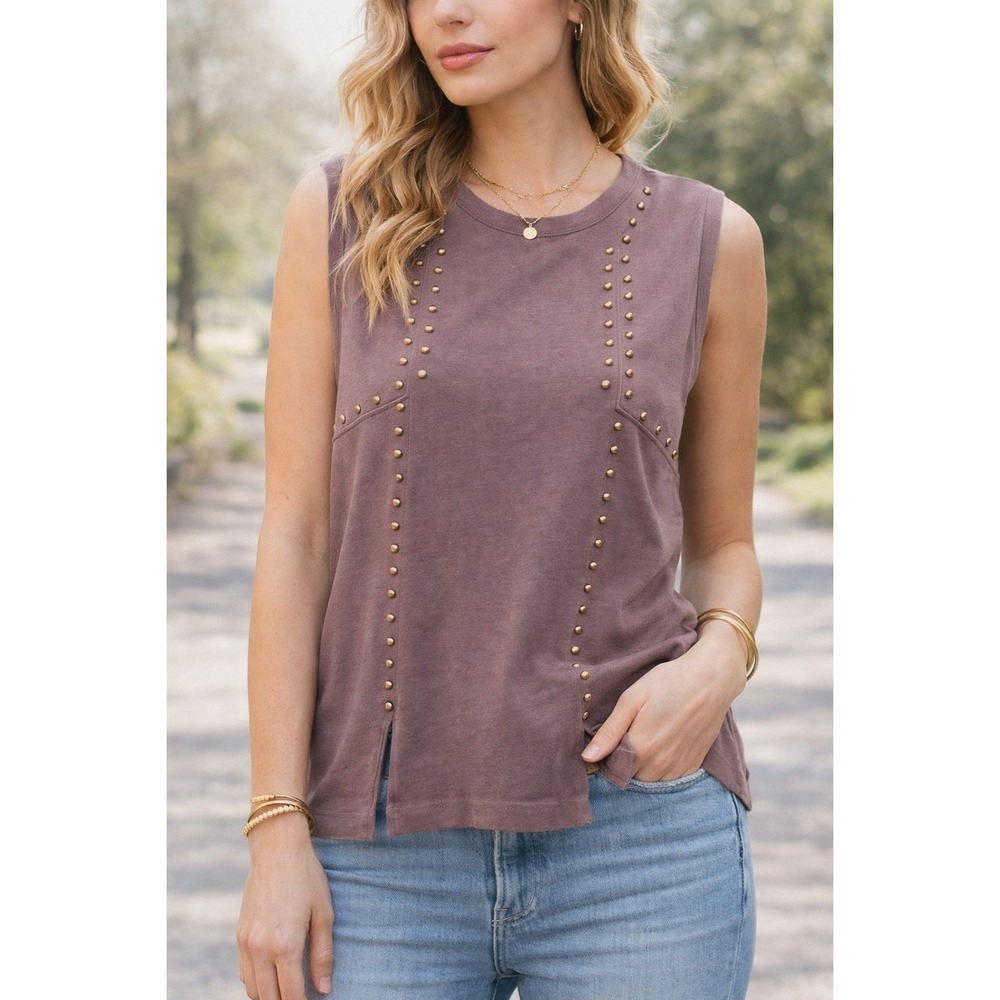 Gilded Intent Studded Tank Top Small Mauve Sleeveless Cotton Boho Casual